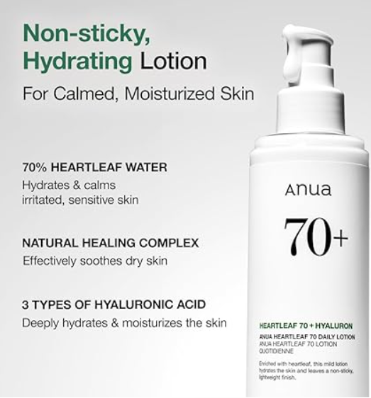 Anua Heartleaf Daily Lotion, Face Moisturizer with Hyaluronic Acid for Sensitive Skin, Lightweight, Korean Skin Care (200ml, 6.76 fl.oz.)